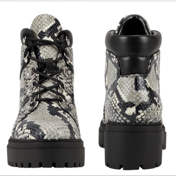 NEW marc fisher ltd nula 2 hiking boot snake print embossed leather bootie NIB - Picture 2 of 7